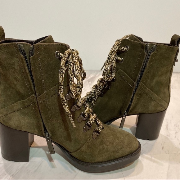 Aquatalia Ihana Water Resistant Lace Up Green Suede Heeled Boot 7M - Picture 8 of 13